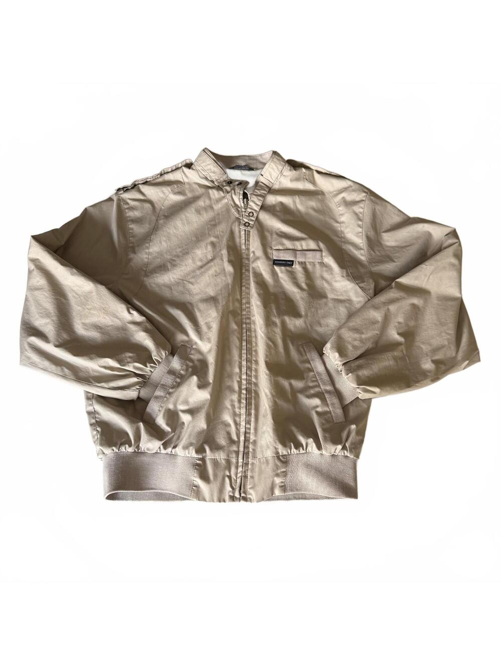 Vintage Members Only Iconic Racer Jacket Sz Medium Long Khaki Tan 80s 90s Era